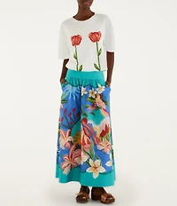Farm Rio White Tropical Rose Organic Cotton Crew Neck Short Sleeve Relaxed T-Shirt