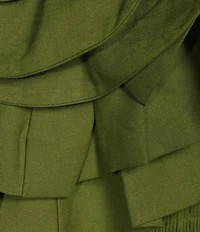 Farm Rio Woven Green One-Shoulder Sleeveless Floral Applique Blouse