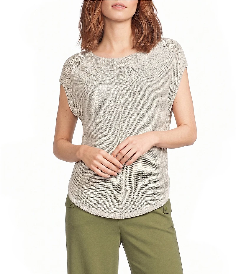 Feather Gray Boat Neck Cap Sleeve Sweater
