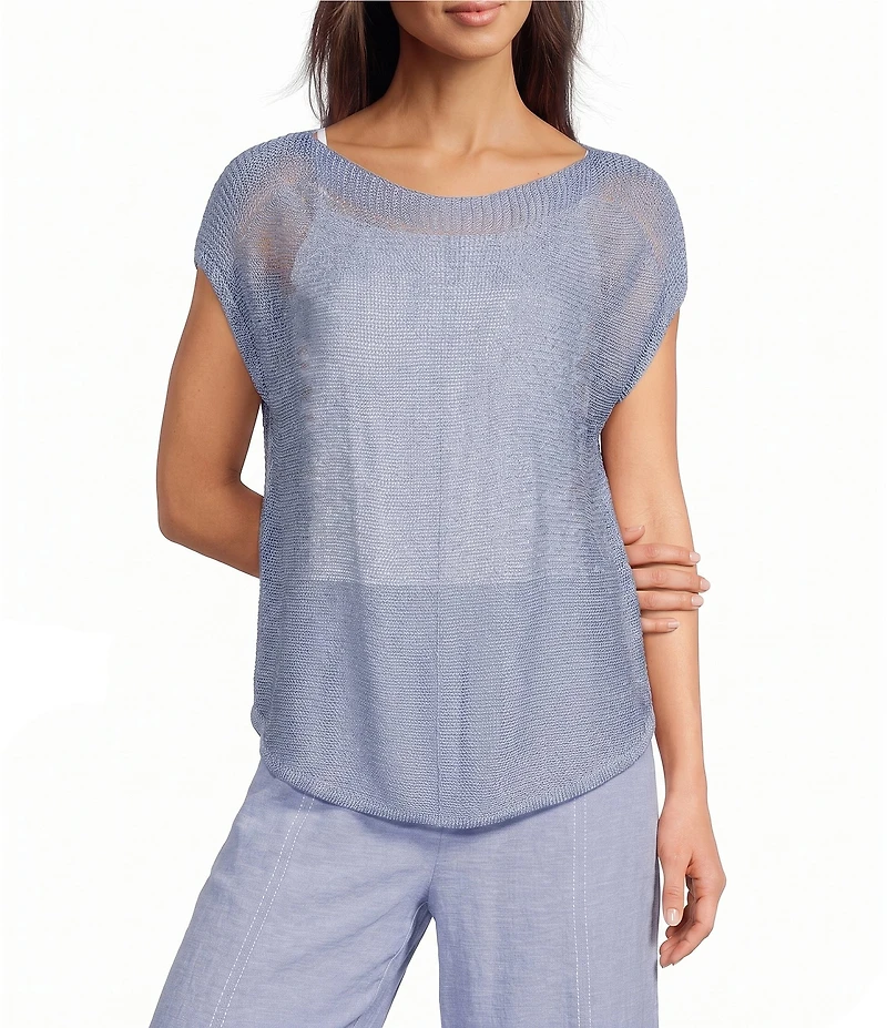 Feather Gray Boat Neck Cap Sleeve Sweater