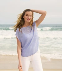 Feather Gray Boat Neck Cap Sleeve Sweater