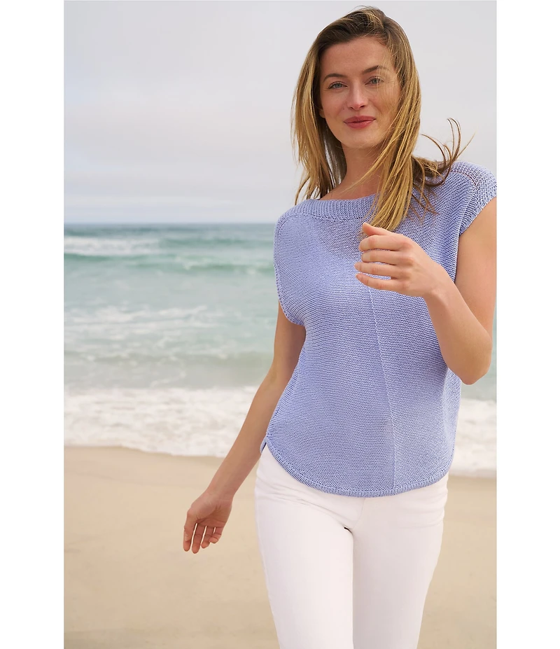Feather Gray Boat Neck Cap Sleeve Sweater