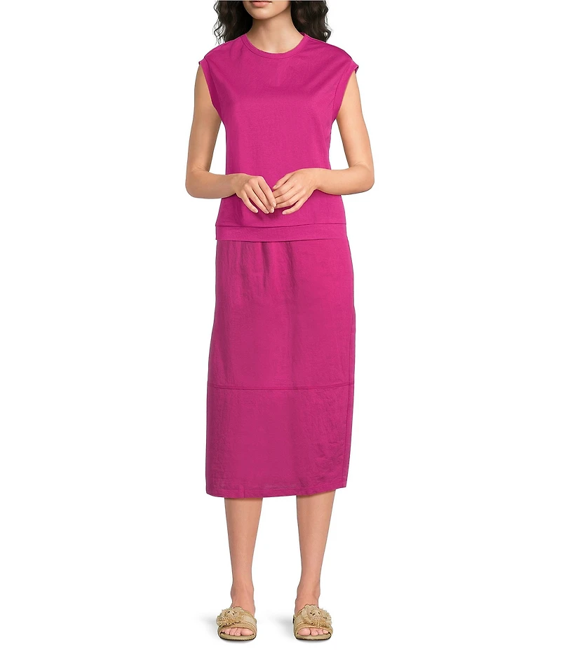 Feather Gray Cotton-Blend A-Line Midi Skirt