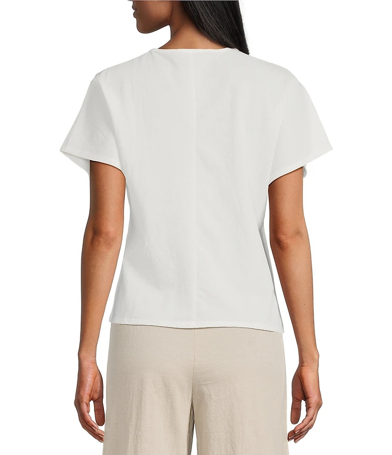 Feather Gray Cotton Blend Crew Neck Keyhole Tie Top