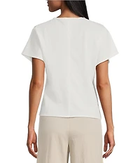 Feather Gray Cotton Blend Crew Neck Keyhole Tie Top