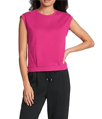 Feather Gray Cotton-Blend Crew Neck Sleeveless Pleated Muscle Tee