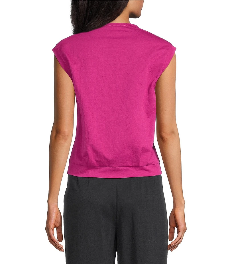 Feather Gray Cotton-Blend Crew Neck Sleeveless Pleated Muscle Tee