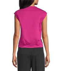 Feather Gray Cotton-Blend Crew Neck Sleeveless Pleated Muscle Tee