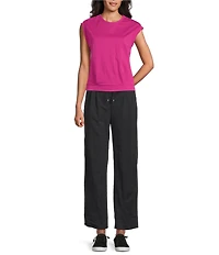 Feather Gray Cotton-Blend Crew Neck Sleeveless Pleated Muscle Tee