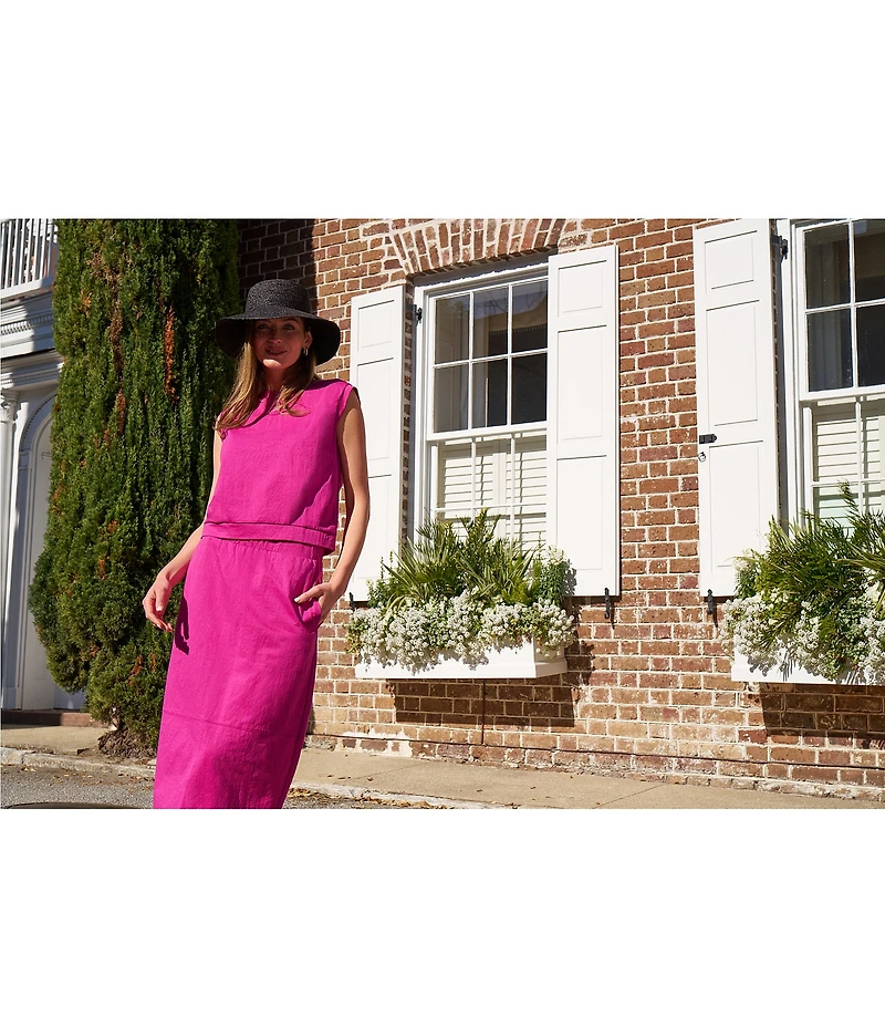 Feather Gray Cotton-Blend Crew Neck Sleeveless Pleated Muscle Tee