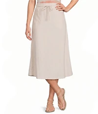 Feather Gray Cotton-Blend Seamed A-Line Pull-On Midi Skirt