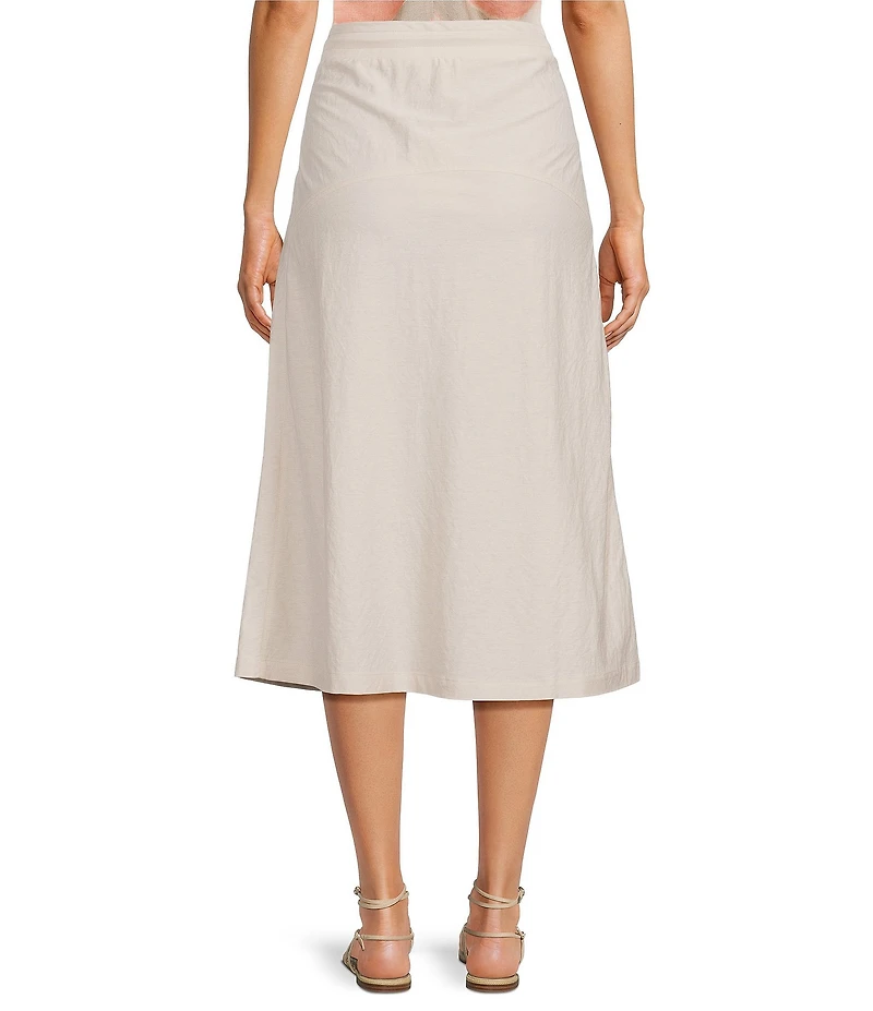 Feather Gray Cotton-Blend Seamed A-Line Pull-On Midi Skirt