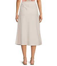 Feather Gray Cotton-Blend Seamed A-Line Pull-On Midi Skirt