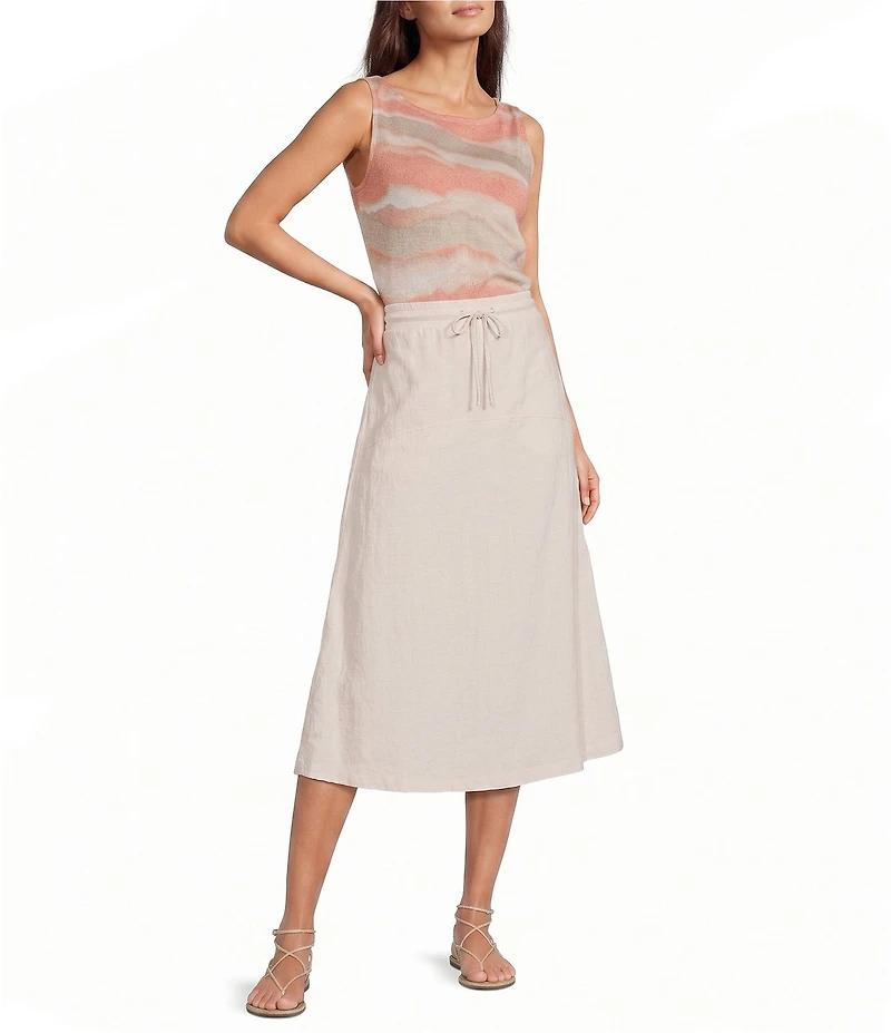 Feather Gray Cotton-Blend Seamed A-Line Pull-On Midi Skirt