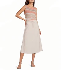 Feather Gray Cotton-Blend Seamed A-Line Pull-On Midi Skirt