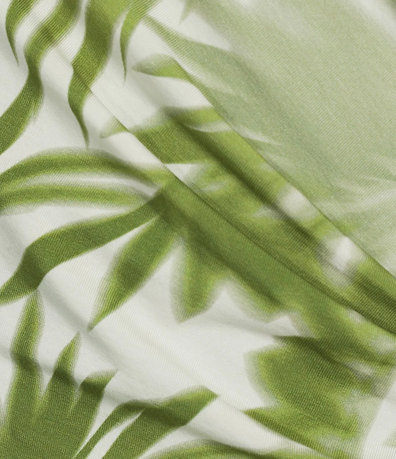 Feather Gray Cotton-Blend Shadow Palm Print Ruched Fitted Maxi Dress