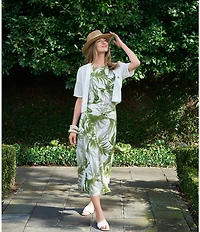 Feather Gray Cotton-Blend Shadow Palm Print Ruched Fitted Maxi Dress