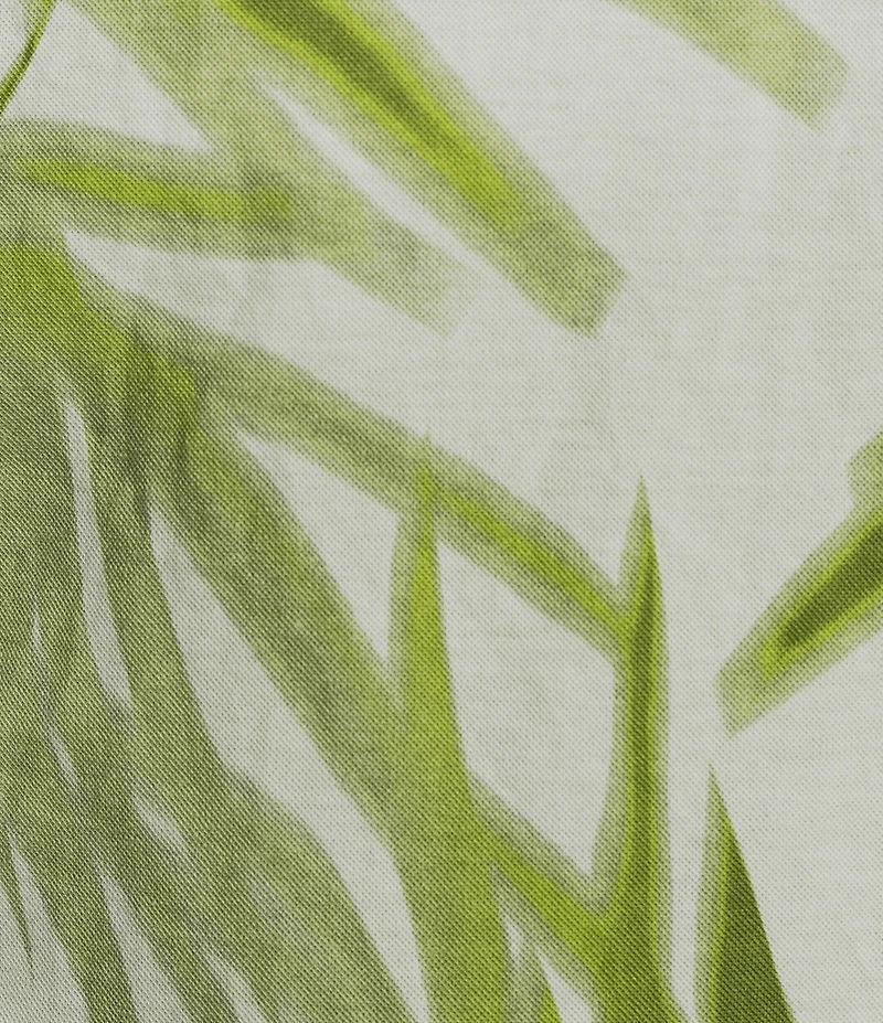 Feather Gray Cotton-Blend Shadow Palms Print Crew Neck Keyhole Short Sleeve Tie Top