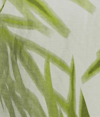 Feather Gray Cotton-Blend Shadow Palms Print Crew Neck Keyhole Short Sleeve Tie Top