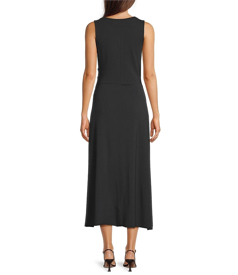 Feather Gray Crew Neck Sleeveless Ruched Fitted Maxi Dress