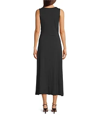 Feather Gray Crew Neck Sleeveless Ruched Fitted Maxi Dress