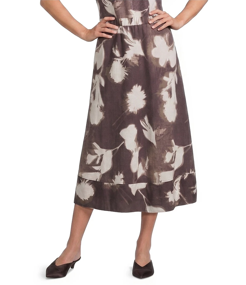 Feather Gray Crinkle Knit Cotton Blend A-Line Midi Coordinating Skirt