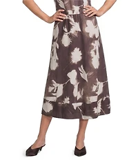 Feather Gray Crinkle Knit Cotton Blend A-Line Midi Coordinating Skirt