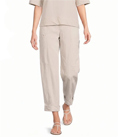 Feather Gray Crinkle Knit Cropped Cargo Barrel Pull-On Pants