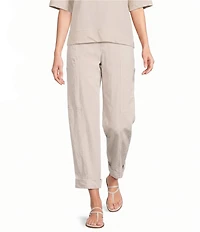 Feather Gray Crinkle Knit Cropped Cargo Barrel Pull-On Pants
