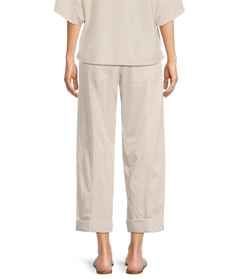 Feather Gray Crinkle Knit Cropped Cargo Barrel Pull-On Pants