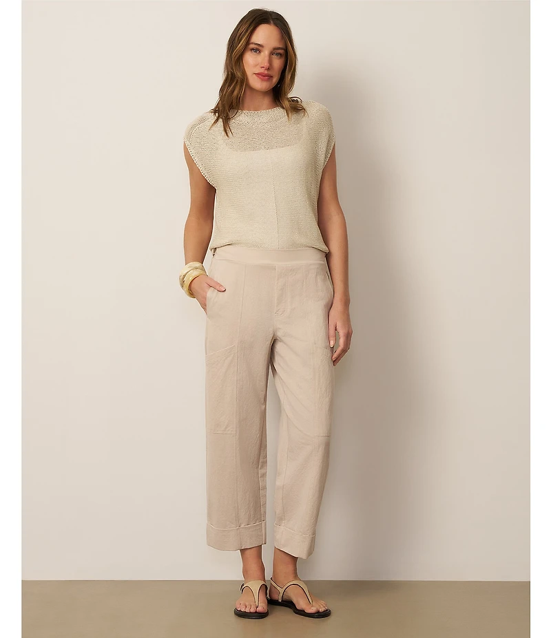 Feather Gray Crinkle Knit Cropped Cargo Barrel Pull-On Pants