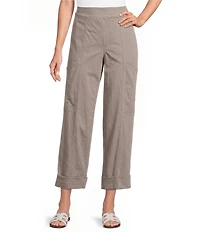Feather Gray Crinkle Knit Cropped Cargo Barrel Pull-On Pants