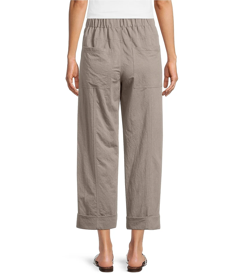 Feather Gray Crinkle Knit Cropped Cargo Barrel Pull-On Pants