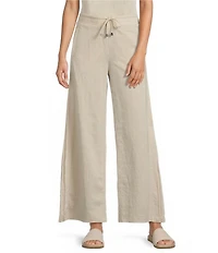 Feather Gray Crinkle Knit Wide Leg Drawstring Waist Pull-On Ankle Pants