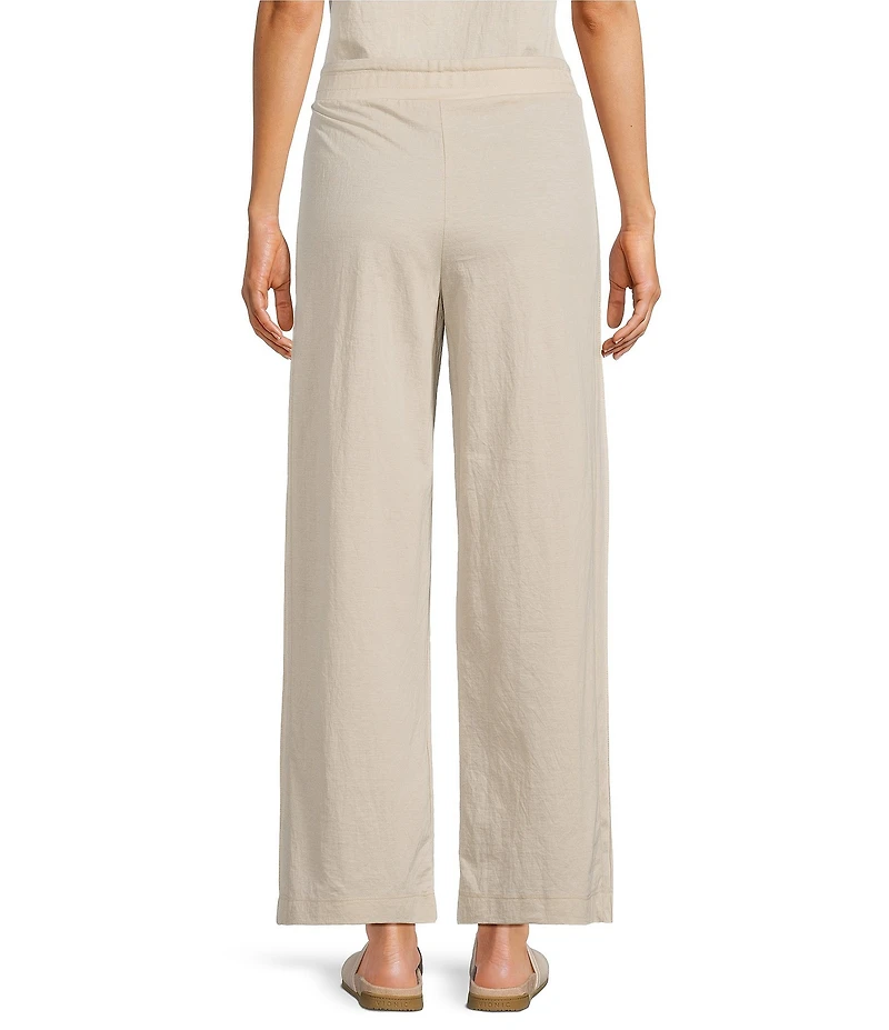 Feather Gray Crinkle Knit Wide Leg Drawstring Waist Pull-On Ankle Pants