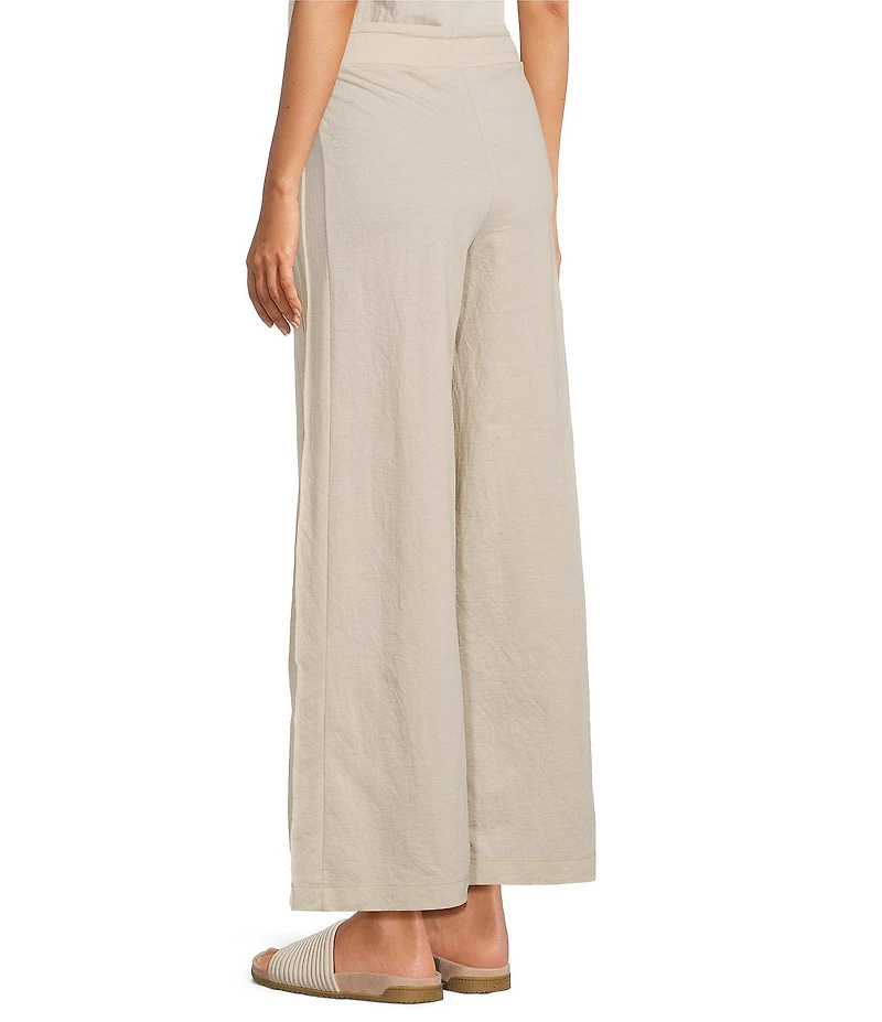 Feather Gray Crinkle Knit Wide Leg Drawstring Waist Pull-On Ankle Pants
