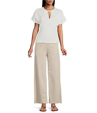 Feather Gray Crinkle Knit Wide Leg Drawstring Waist Pull-On Ankle Pants