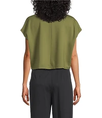 Feather Gray Knit Solid V-Neck Short Dolman Sleeve Top