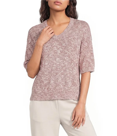 Feather Gray Light Weight Knit V-Neck Short Sleeve Sweater
