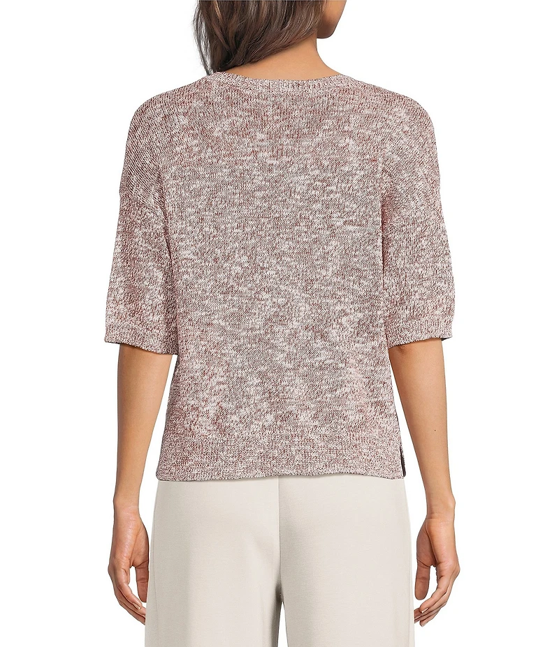 Feather Gray Light Weight Knit V-Neck Elbow Length Sleeve Sweater