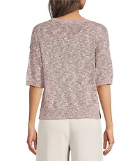 Feather Gray Light Weight Knit V-Neck Elbow Length Sleeve Sweater