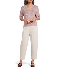 Feather Gray Light Weight Knit V-Neck Elbow Length Sleeve Sweater