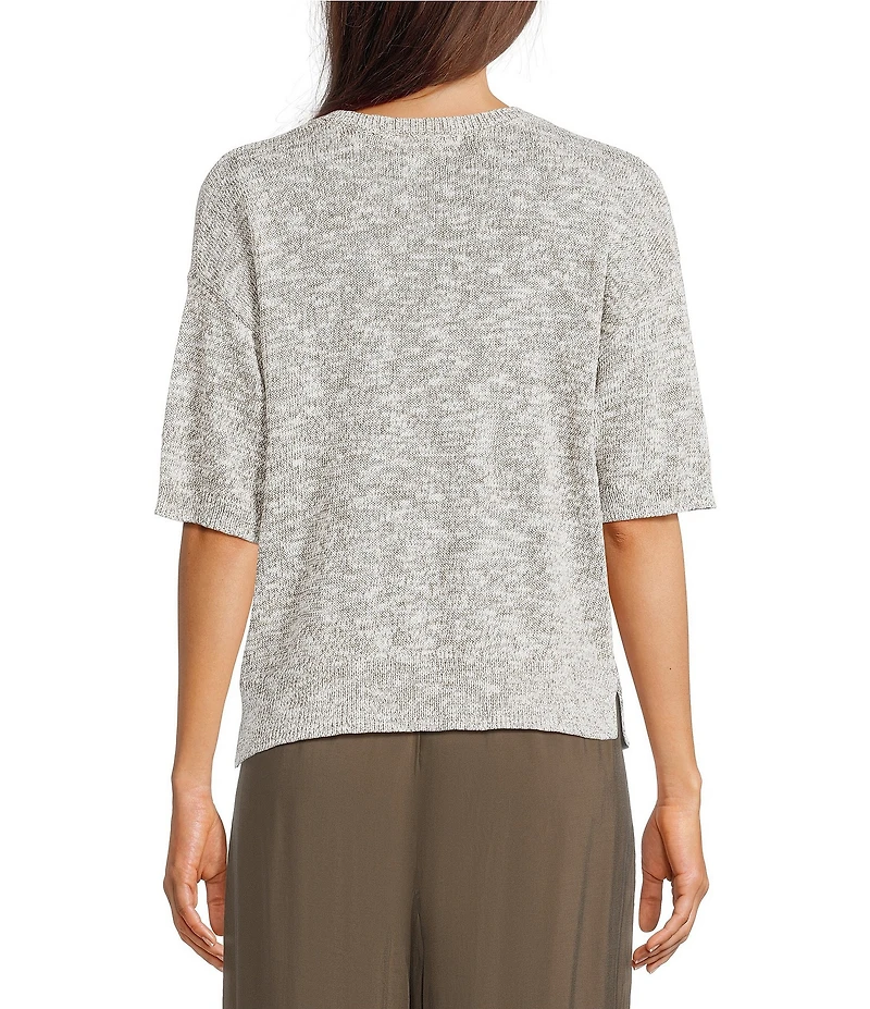 Feather Gray Light Weight Knit V-Neck Elbow Length Sleeve Sweater