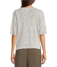 Feather Gray Light Weight Knit V-Neck Elbow Length Sleeve Sweater