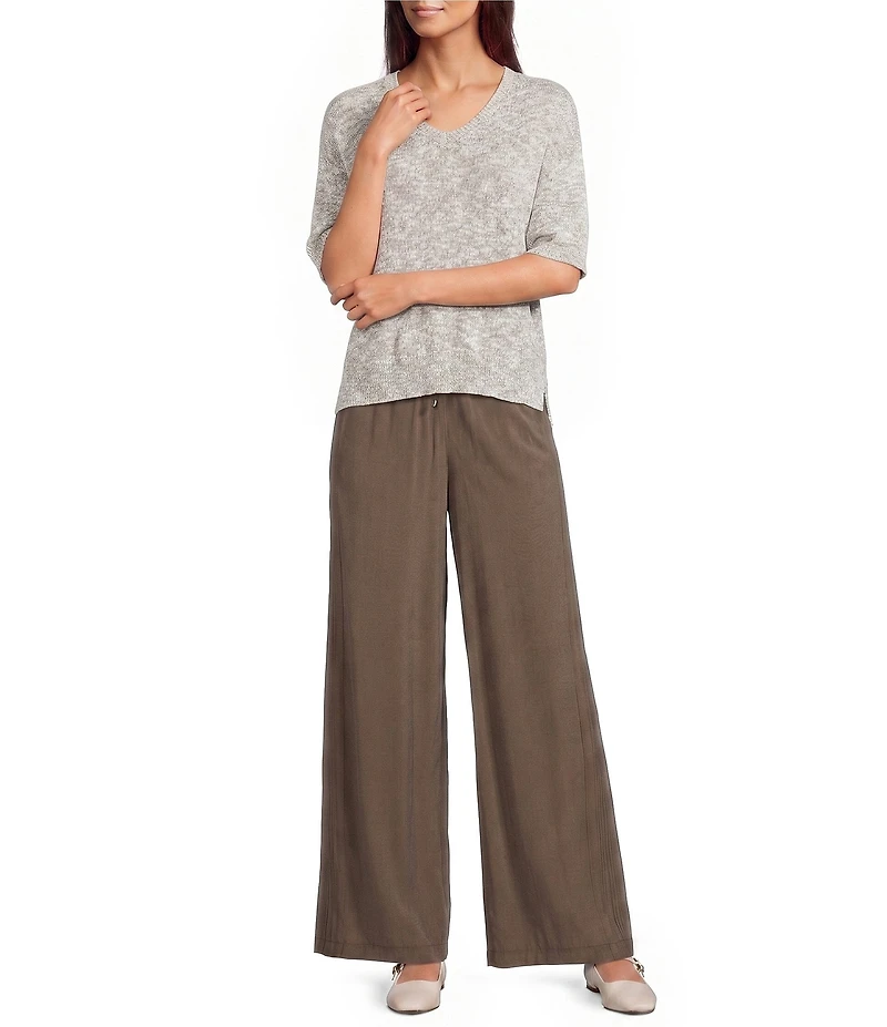 Feather Gray Light Weight Knit V-Neck Elbow Length Sleeve Sweater