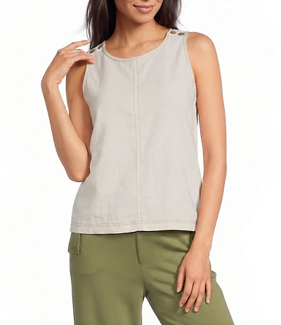 Feather Gray Linen-Blend Crew Neck Sleeveless Tank Top