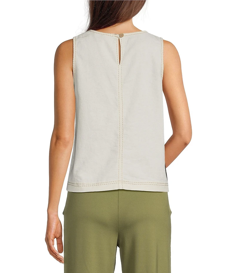 Feather Gray Linen-Blend Crew Neck Sleeveless Tank Top