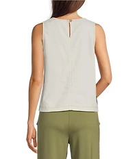 Feather Gray Linen-Blend Crew Neck Sleeveless Tank Top
