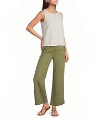 Feather Gray Linen-Blend Crew Neck Sleeveless Tank Top