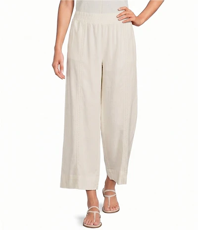 Feather Gray Linen Blend Wide Leg Pull-On Crop Trouser Pants